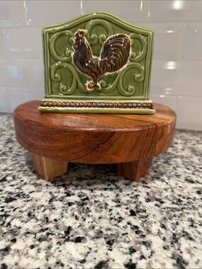 Green Ceramic Rooster Napkin Holder
